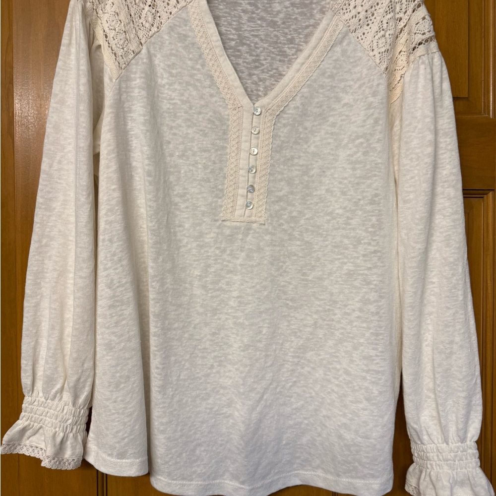 Sundance Cream Lace-Yoke Henley Tunic